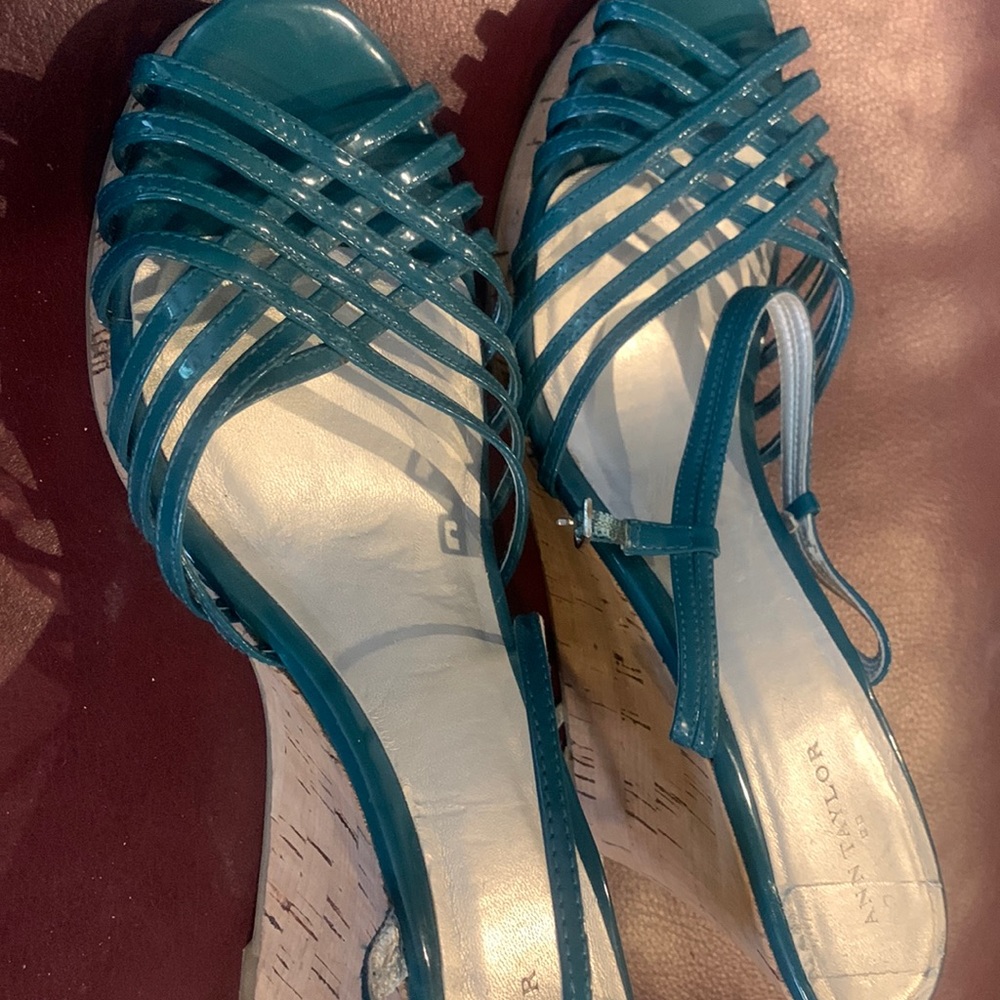 Teal wedge sandals